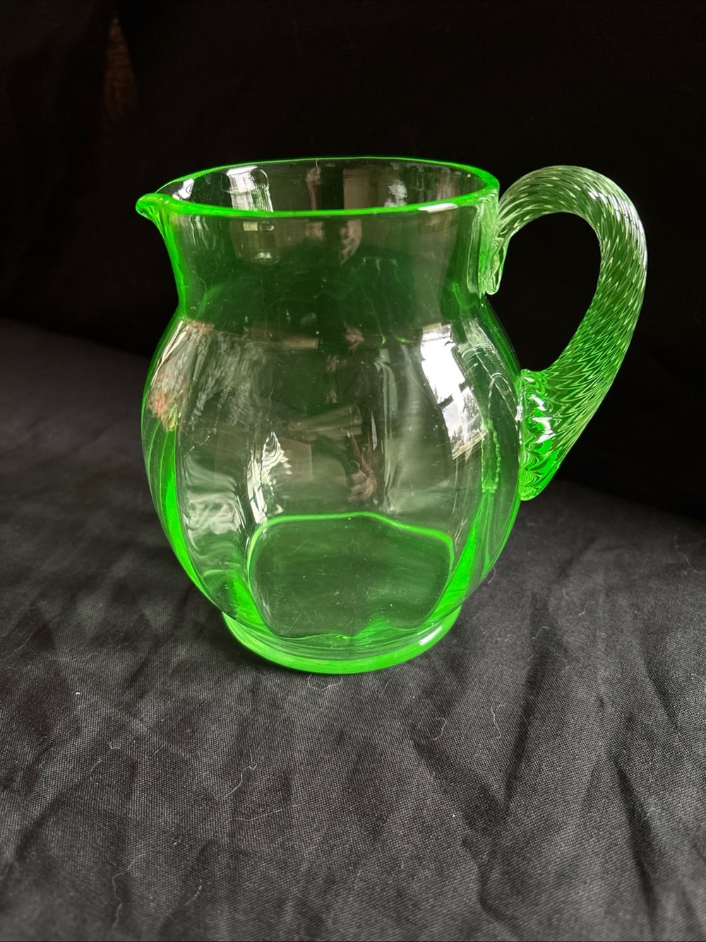 VTG Anchor Hocking “Block Optic” green uranium vaseline glass pitcher UV